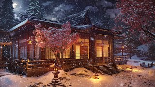 Japanese Winter Shrine Ambience with Flute, Piano, Koto Music in Background for Relaxation