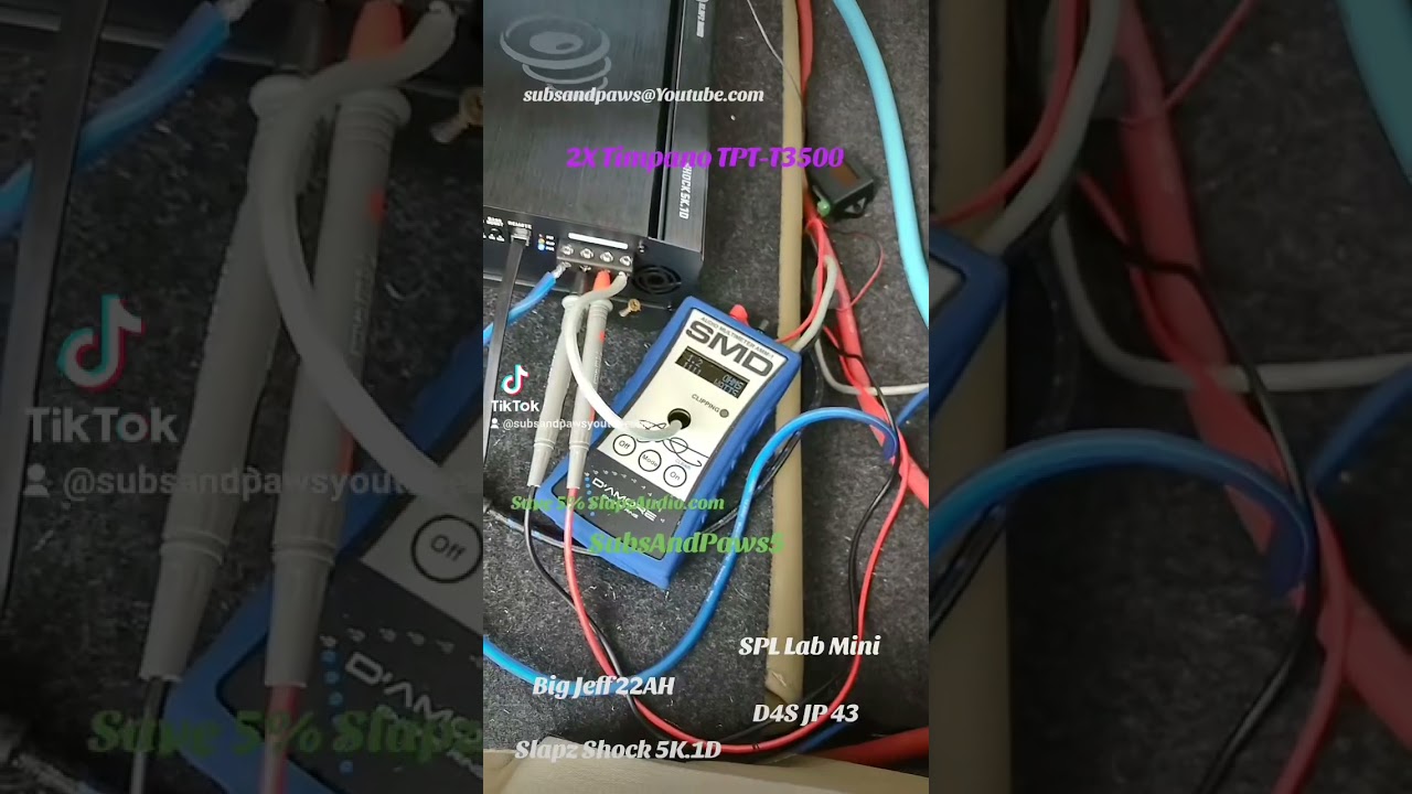 Slapz Audio Shock 5K.1D Amp 2X Timpano 3500 Subs Flex SPL Lab Mini DB Test SMD-AMM1 Results