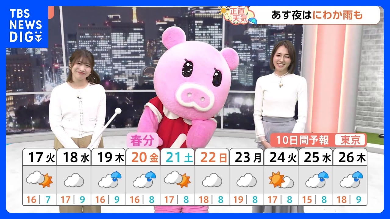 【3月17日 関東の天気】夜はにわか雨も｜TBS NEWS DIG