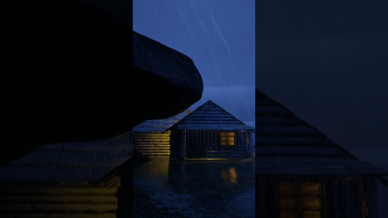 Splendid Rain & Thunder on a Little Log Cabin  