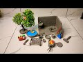 DIY how to make polymer Clay miniature Village washroom Set, kitchen set, pond, Charpai | Clay House