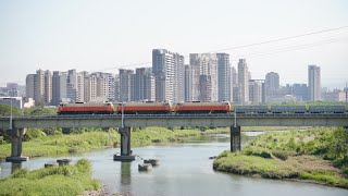 台鐵 7502次 混成貨列 彰化-花蓮 E407+E315+E323+白蛇+蓬+粉+黑蛇+蓬+守 通過頭前溪