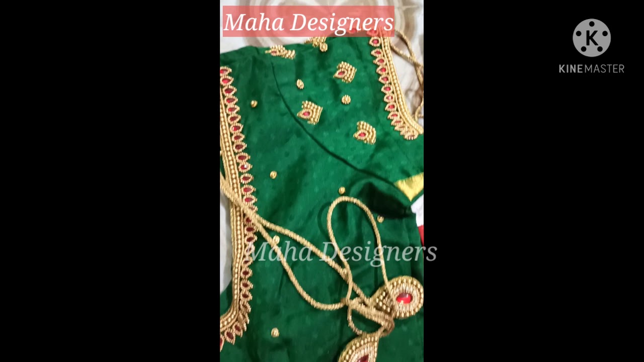 Simple Aari work blouse, kundan stone work