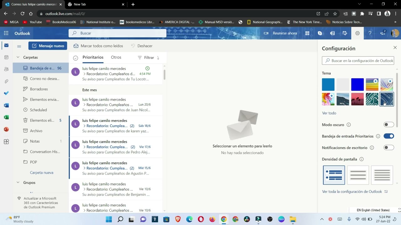 Como cambiar la apariencia del correo outlook - YouTube