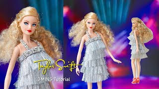 FREE pattern, DIY Taylor Swift style silver Fringe Dress, easy barbie doll clothes sewing tutorial