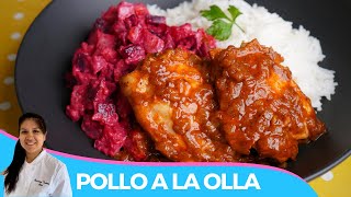 POLLO A LA OLLA CON ENSALADA RUSA RECETA FACIL Y DELICIOSA