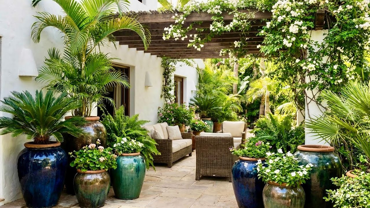Тихая роскошь на открытом воздухе: как создать «курортный стиль» с помощью больших кашпо | Садовы...