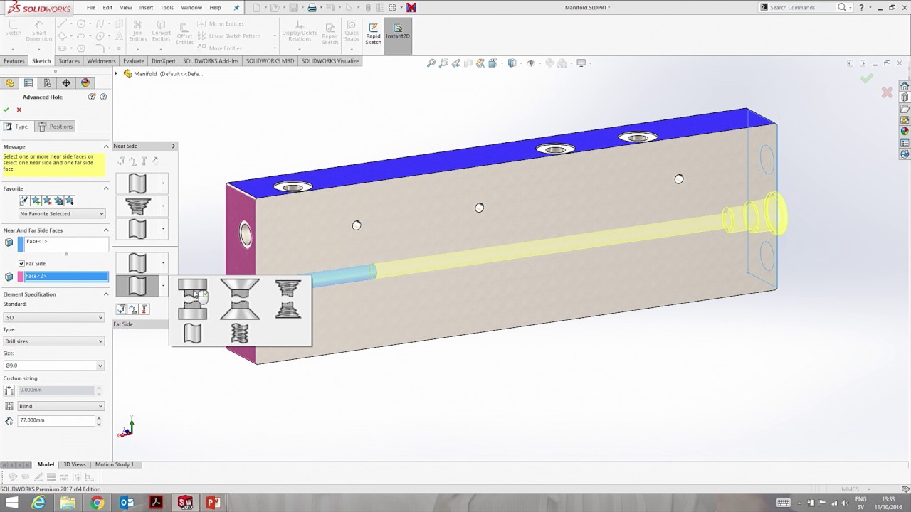 SOLIDWORKS 2017 - 07: Advanced Hole - YouTube