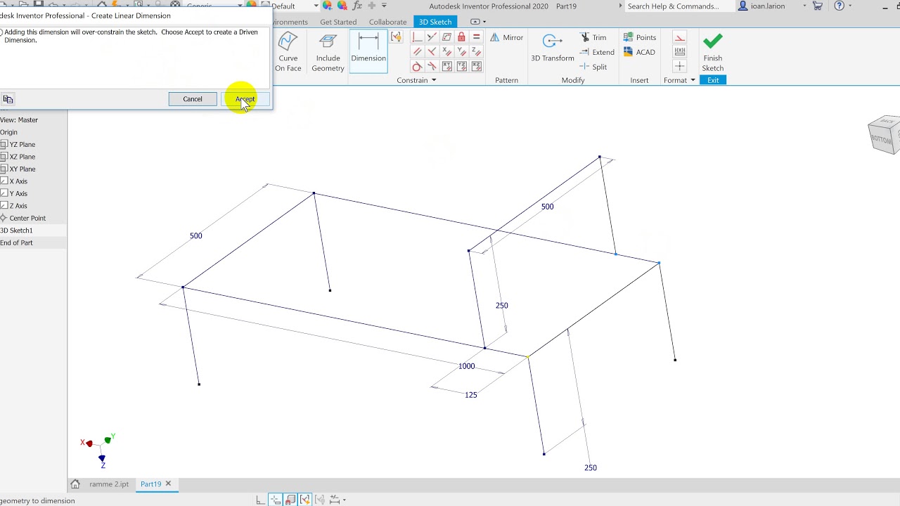 Inventor 2020 - Frame generator bruk av 3D Sketch - YouTube