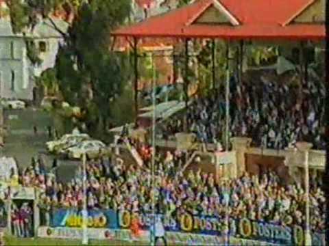 A freak goal to Darren "Doc" Wheildon, representing Fitzroy against the West Coast Eagles down at North Hobart Oval in 1992. The Doc smashed the Eagles almost single-handed with a bucket of goals, but this was the one that was to be talked about for some time. Music is "Pepper Box" by The Peppers.