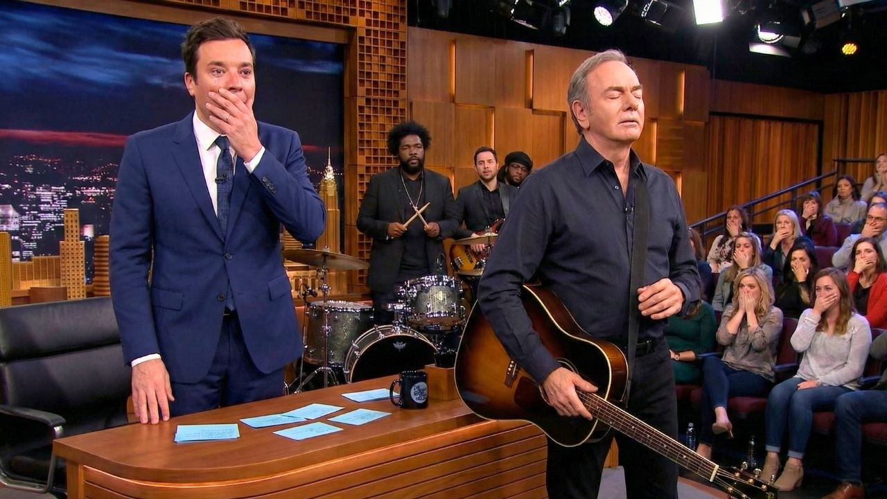 Jimmy Fallon FROZEN When Neil Diamond Suddenly Stops Playing After Hearing This Sound