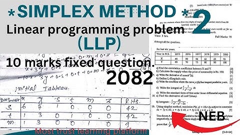 Simplex method problem 2|| linear programming problem (lpp)||NEB math solution 2082||Given 3 equtio.