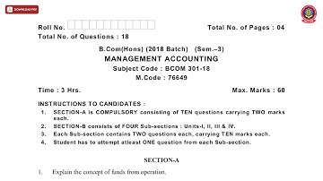 BCOM 3RD SEM HONS MANAGEMENT ACCOUNTING JAN 2021 | PTU