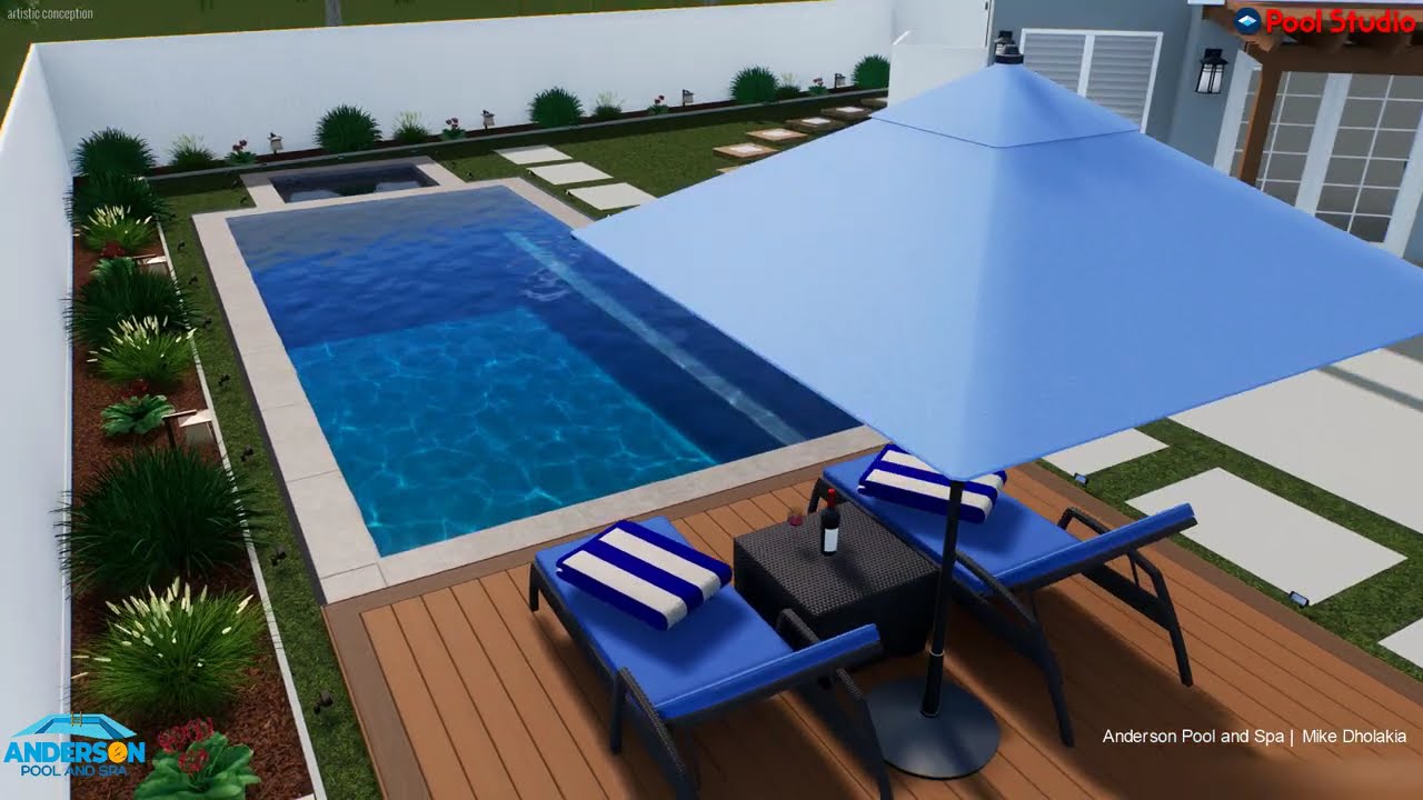 Rectangular Pool & Spa 3D Design - Tyler