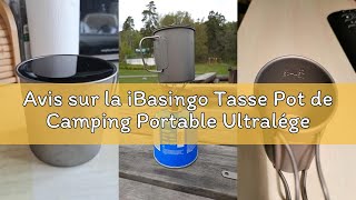 IBasingo Kit Cuisine Camping Titane - Casserole 1500ml + Tasse 600ml Avec Couvercle Et Poignées Pliantes Ultraléger