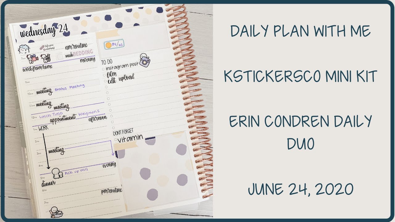 DAILY PLAN WITH ME | KSTICKERSCO | JUNE 24, 2020 | ERIN CONDREN DAILY ...