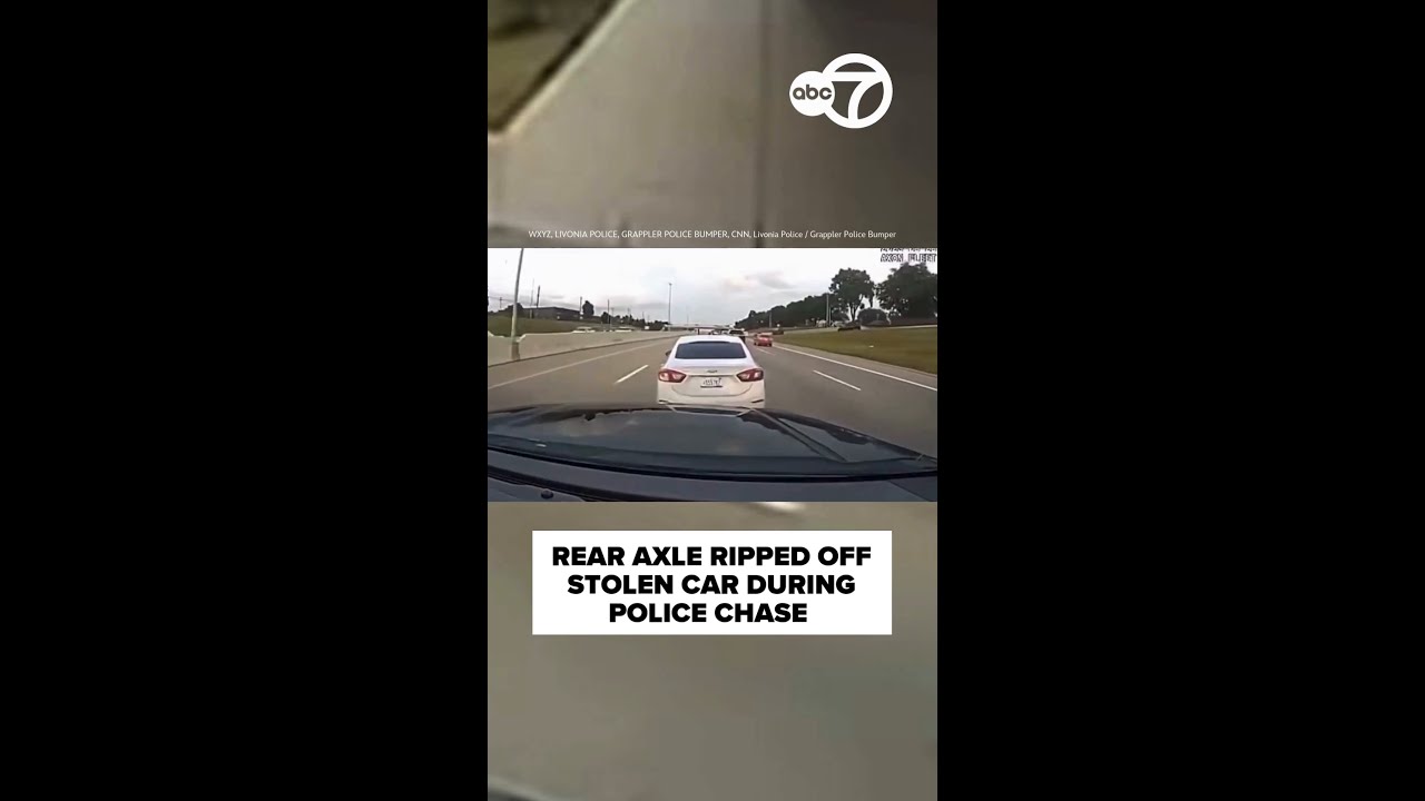 Axle ripped off stolen car during police chase - YouTube