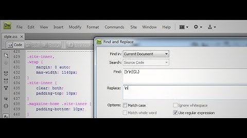 Remove blank spaces in Dreamweaver source code