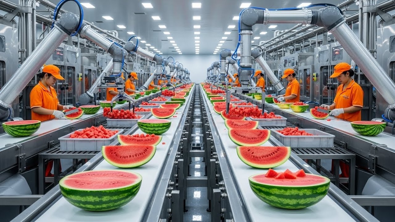 Inside a High-Tech Watermelon Line: From Whole Fruits to Natural Juices (Full Process)