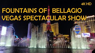 Las Vegas Fountains of Bellagio. World Famous Spectacular Water Show (4K HD) 拉斯维加斯百乐宫闻名音乐喷泉水舞表演