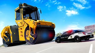 GIANT Road Roller Ends Police Chase - BeamNG Drive Crashes