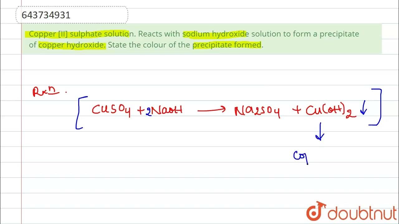 Copper [II] sulphate solution. Reacts with sodium hydroxide solution to
