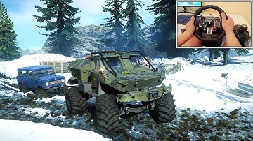 SnowRunner BTR-GAZ - Scout 800 Rescue in Flooded Foothills | Logitech G29 Gameplay