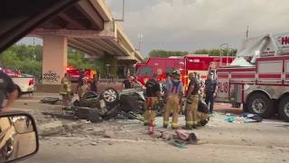 Car falls from HOV lane onto Southwest Freeway northbound at Beltway 8 in Houston
