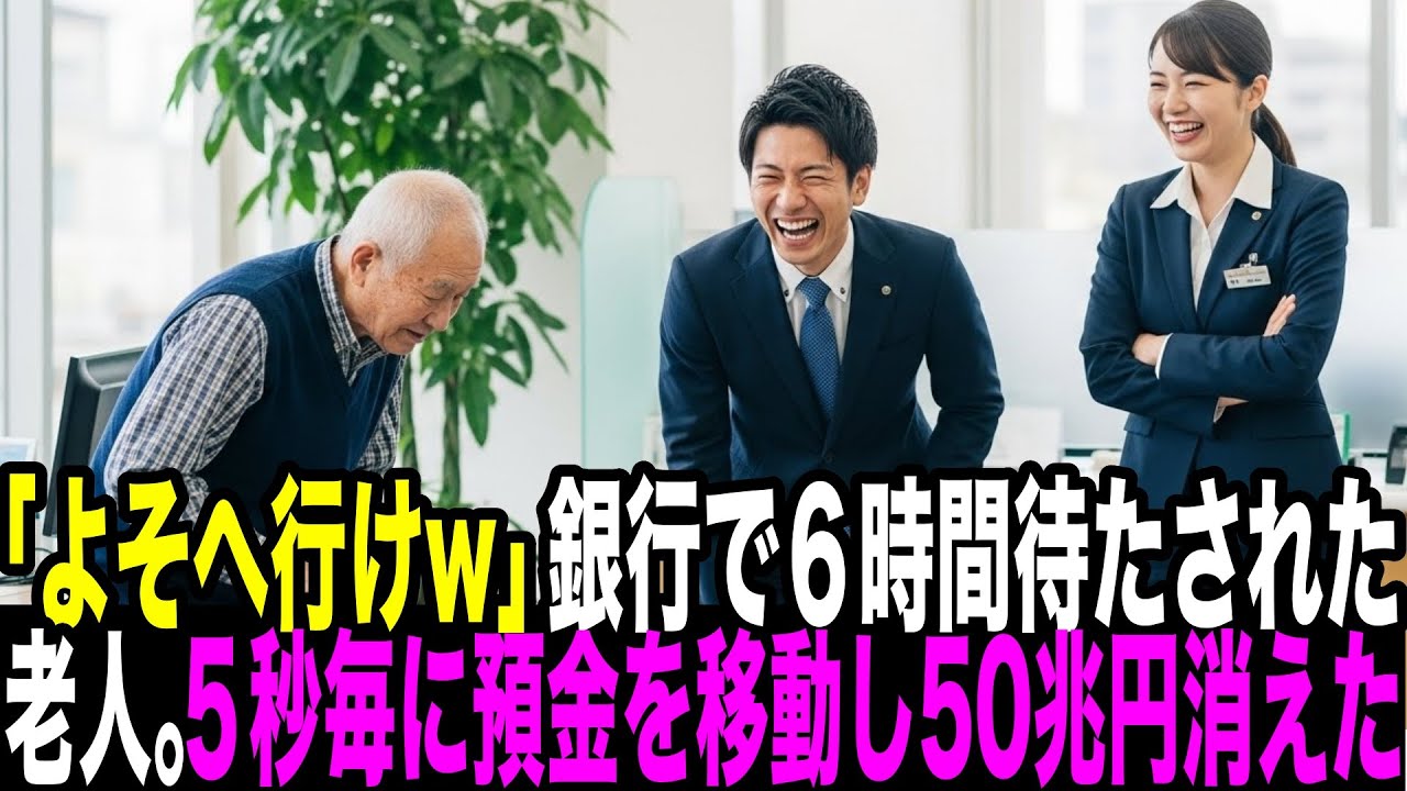 銀行で6時間待たされて、「年金暮らしの貧乏老人はよそへ行け」と追い出されたお爺さん。「では預金を移します」と宣言、５秒ごとにライバル銀行へ送金を続けた結果…