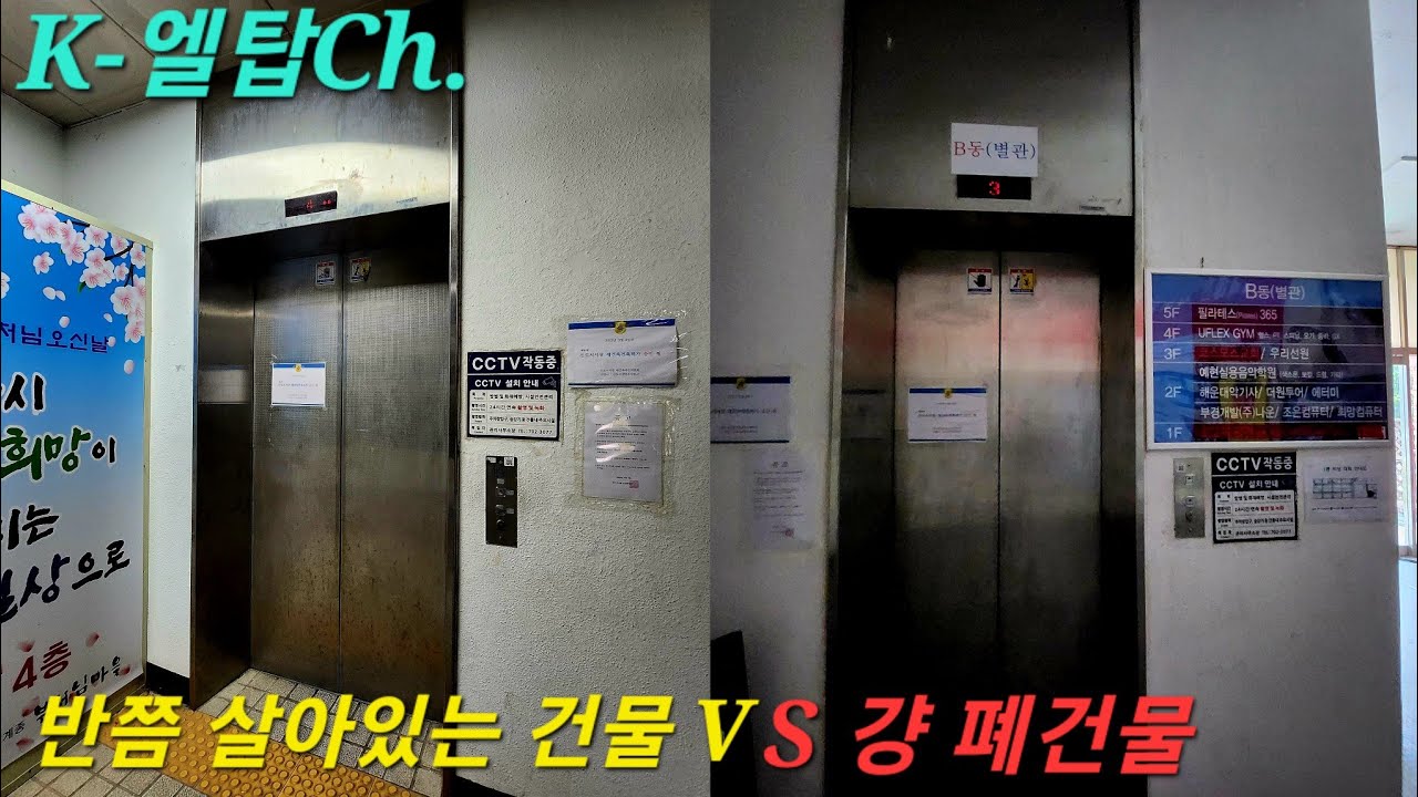 [엘베탑사],[반쯤 살아있는 본관 VS 폐건물인 별관] 부산 해운대 신도시시장 현대엘리베이터 1,2호기 탑사(촬영:2023/04/23)