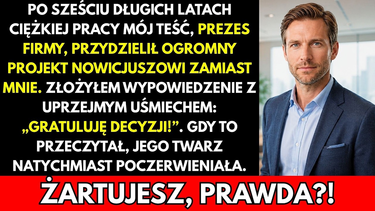 Cisza na sali konferencyjnej bolała w uszach, gdy mój teść ogłosił, że świeżo upieczony absolwent marketingu, syn jego wspólnika z gry w golfa, przejmuje projekt, który budowałem własnymi rękami...