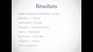 Résultat matchs de qualif. coupe du monde 2014 1e Tour
