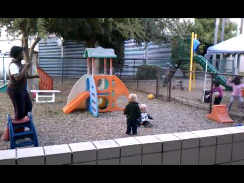 Toren at daycare with bubbles