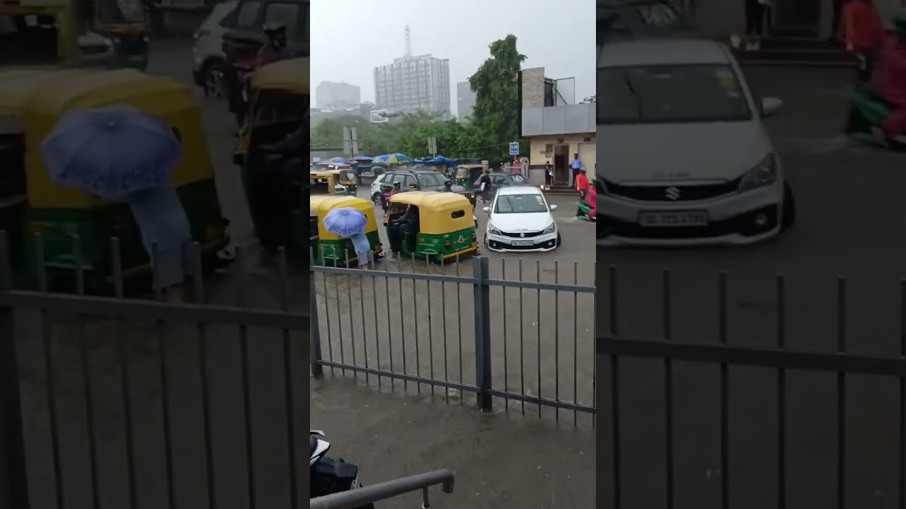 Heavy Rainfall in Delhi. Nehru Enclave Metro Station.