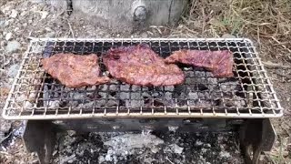 Bushcraft grill | FabKreations camping Grill | Black and White Fire starters | HawkenWolf Knives |