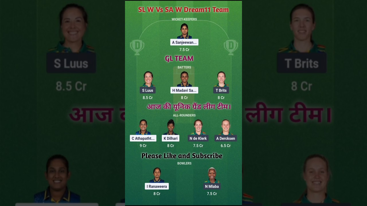 SL W Vs SA W Dream11 Prediction today| South Africa Women Vs Sri Lanka Women Dream11 Team