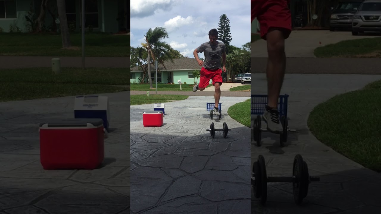 Single Leg Hop + Lateral Bound Over Objects x5 (Left Leg Start)