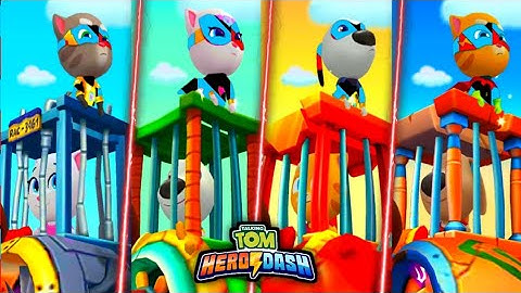 Talking Tom Hero Dash - Red Black Blue Colour Suit All Super Heroes & Saving All Heroes - Gameplay
