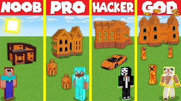 Minecraft Battle: LAVA BLOCK BASE HOUSE BUILD CHALLENGE - NOOB vs PRO vs HACKER vs GOD / Animation