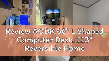 Review AODK 66" L Shaped Computer Desk, 113“ Reversible Home Office Desk with File Cabinet & 4 Fabri