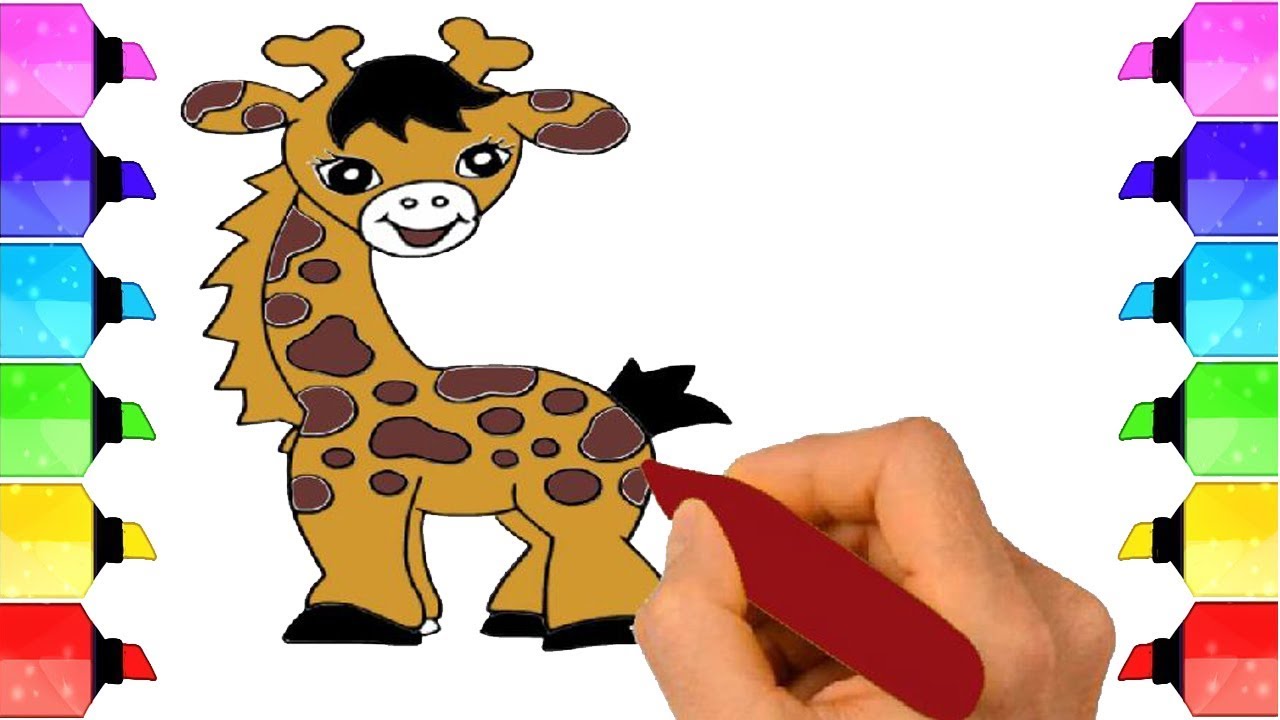 Giraffe Color Pages How To Draw A Cartoon Giraffe Draw A Cartoon Giraffe Easy Youtube