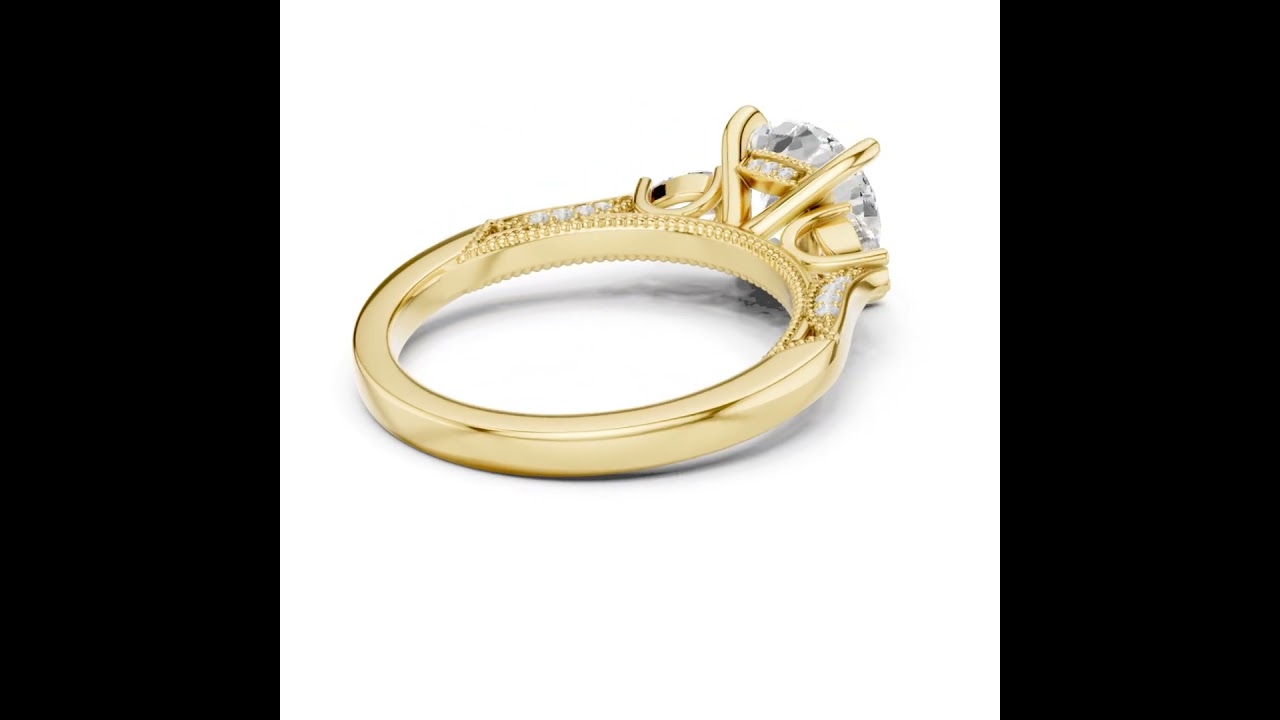 Round And Pear Cut Trilogy Milgrain Pave Set Ring