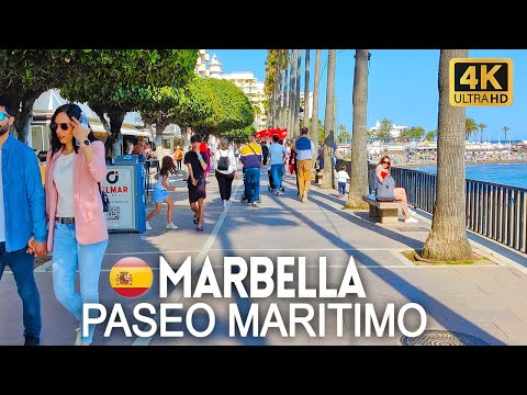 4K Walking Tour of Marbella Paseo Maritimo, Malaga, Spain - April 2022