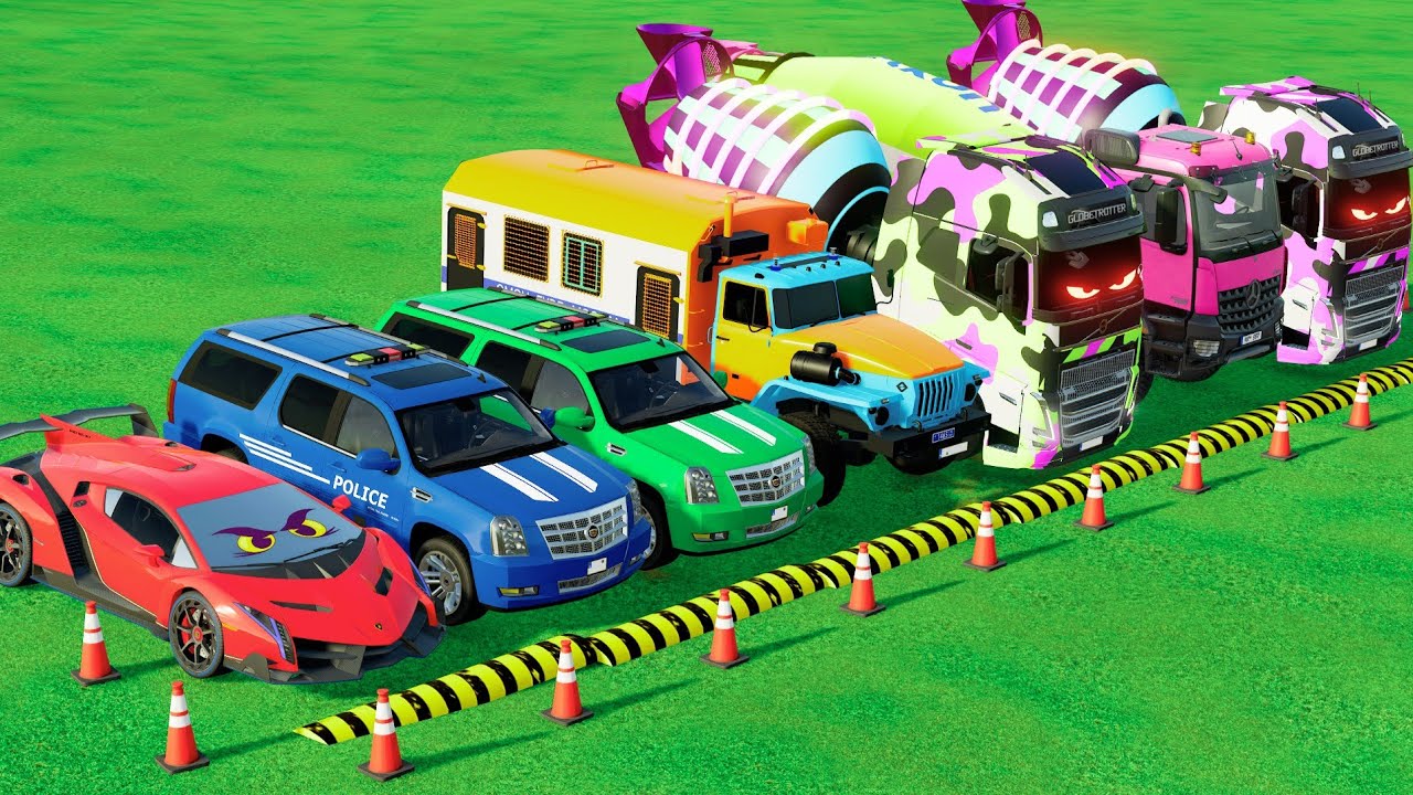 ALL POLICE VEHICLES, RESCUE TRUCK & BUS EXTREME CHALLENGE ROAD - FS22