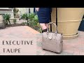 The Executive Taupe Saffiano Rolling Laptop Tote | Professional Minimalist Briefcase Bag for Women