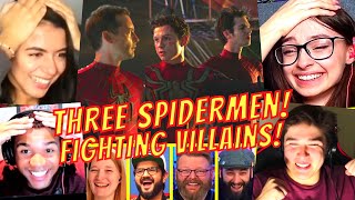 REACTORS CHEER at THREE SPIDER-MEN FIGHTING TOGETHER SCENE SPIDERMAN NO WAY HOME MOVIE REACTIONS