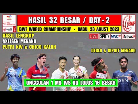 Hasil Lengkap BWF World Championship 2023 Hari Ini Day 2 R32 ~ KW &amp; CHICO Kalah ~ AXELSEN Menang