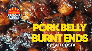 Pork Belly Burnt Ends - Barriga de porco defumada e caramelizada.