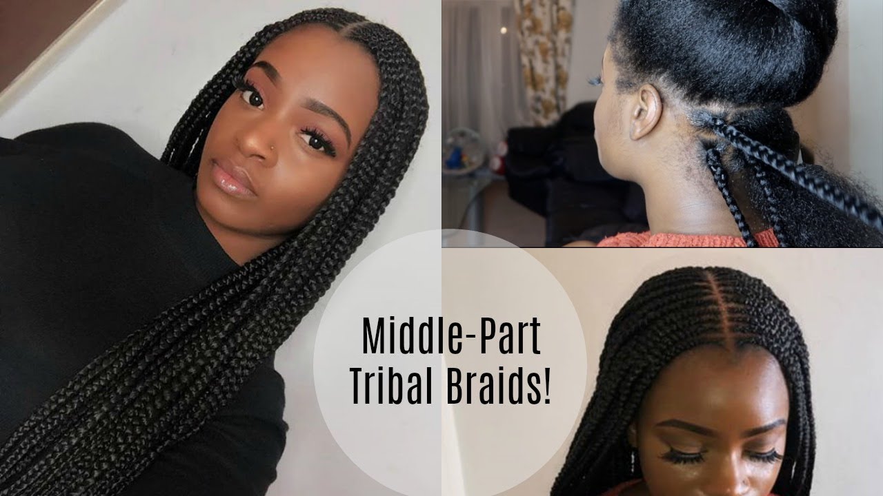 LONG MIDDLE-PART FEED IN TRIBAL/FULANI BRAIDS + BOX BRAIDS! - YouTube