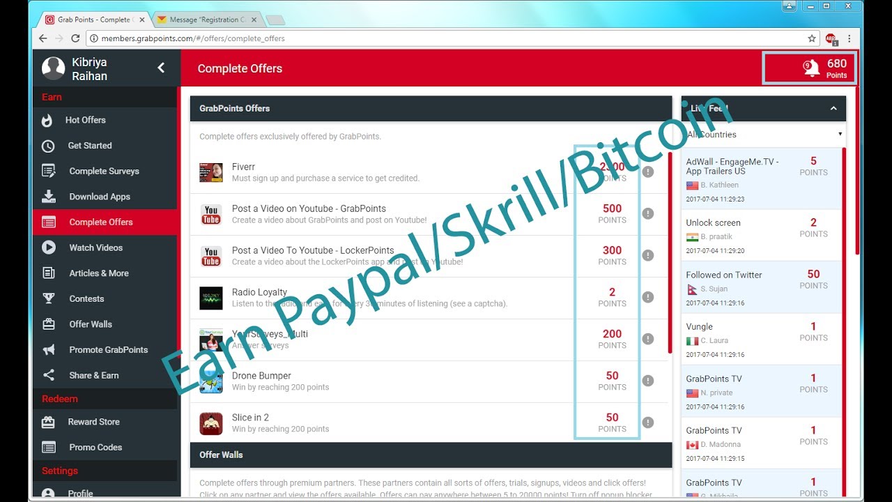 Earn 3 5 Per Day Paypal Bitcoin Skrill Money Without Investment Earn Money From Grabpoints - 